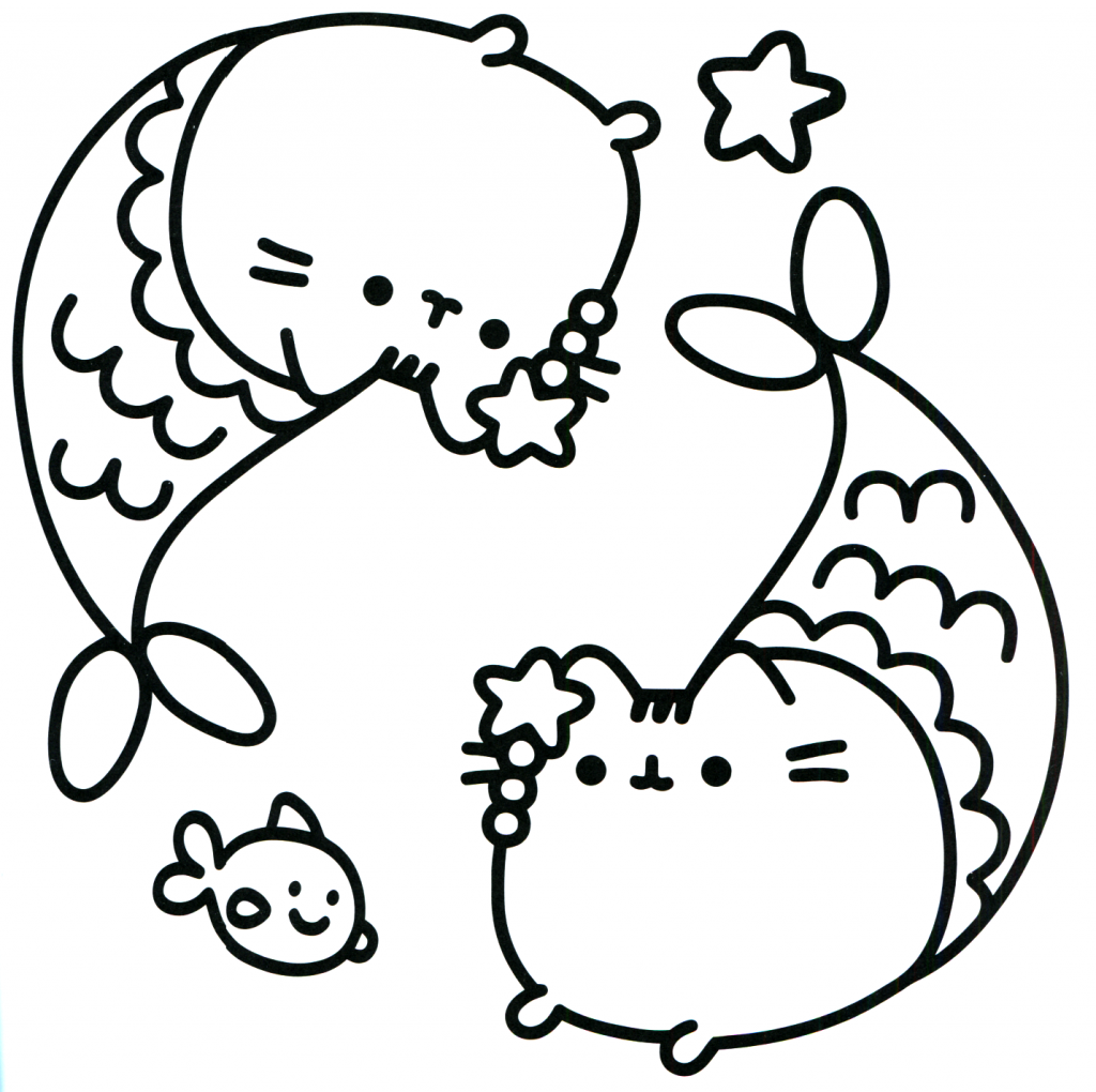 Desenho de Pusheen Sereia para colorir