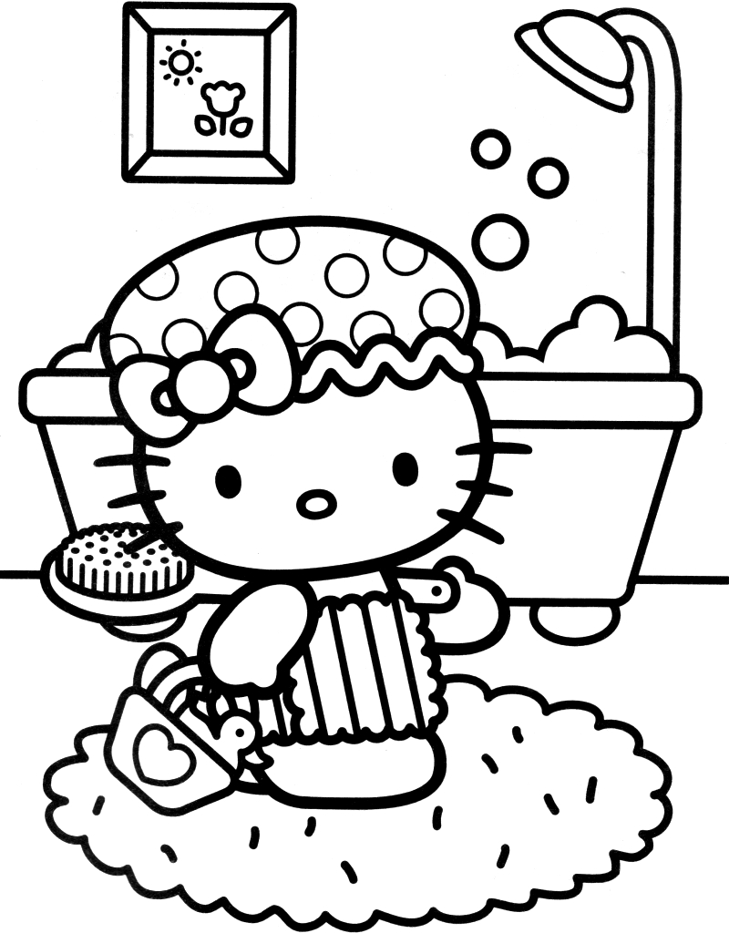 Desenho deKitty Tomar Banho para colorir