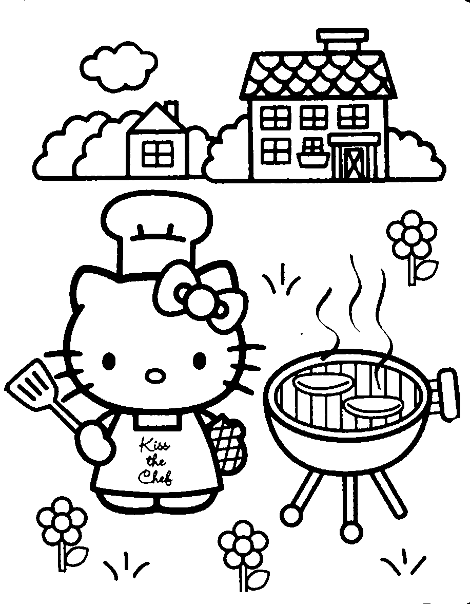 Desenho deKitty com Festa de Churrasco para colorir