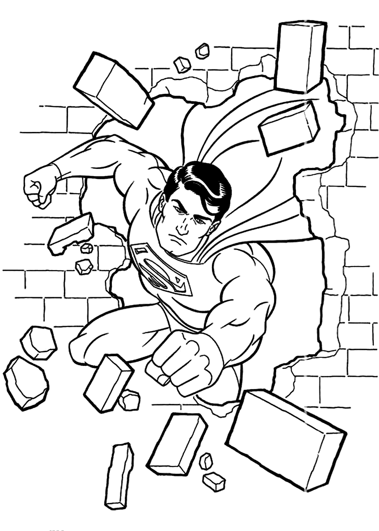 Desenho de Superman Quebrando a Parede para colorir