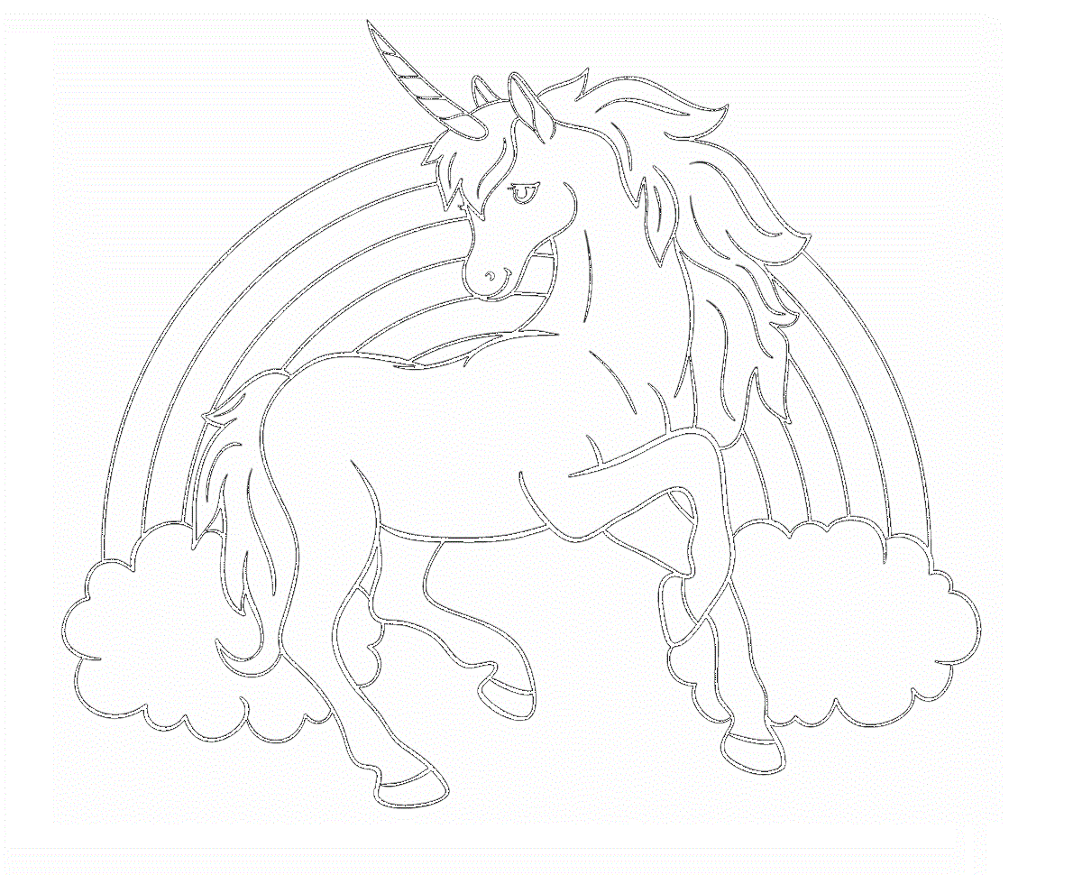 Desenho de Unicórnio com Arco Íris para colorir