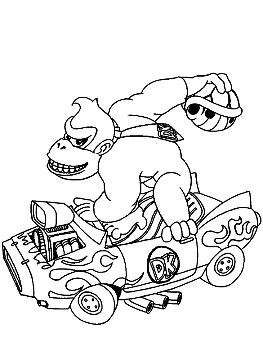 Desenho de Donkey Kong Dirigindo Carro para colorir