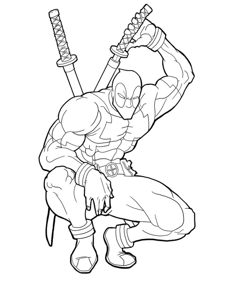 Desenho deDeadpool com Espadas para colorir