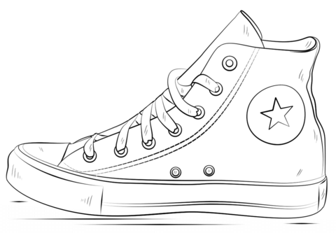 Desenho deTênis Cano Alto Converse para colorir