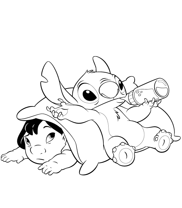 Desenho de Stitch no Lilo para colorir