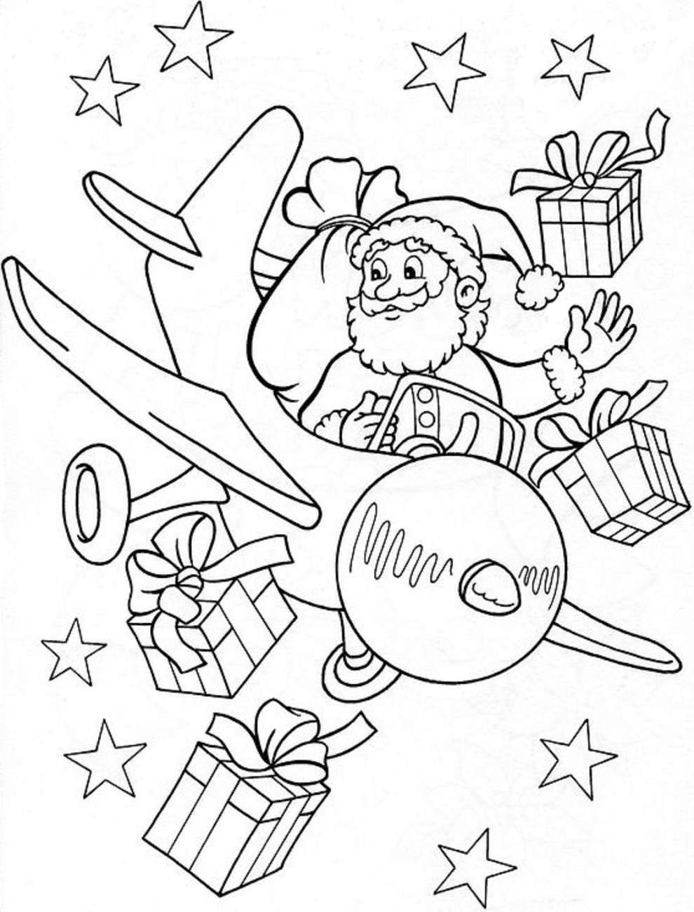 Desenho dePapai Noel Dirigindo Um Avião para colorir