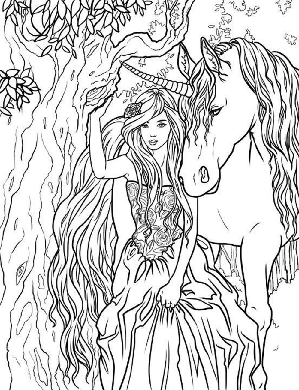 Desenho de Princesa Com Unicórnio para colorir