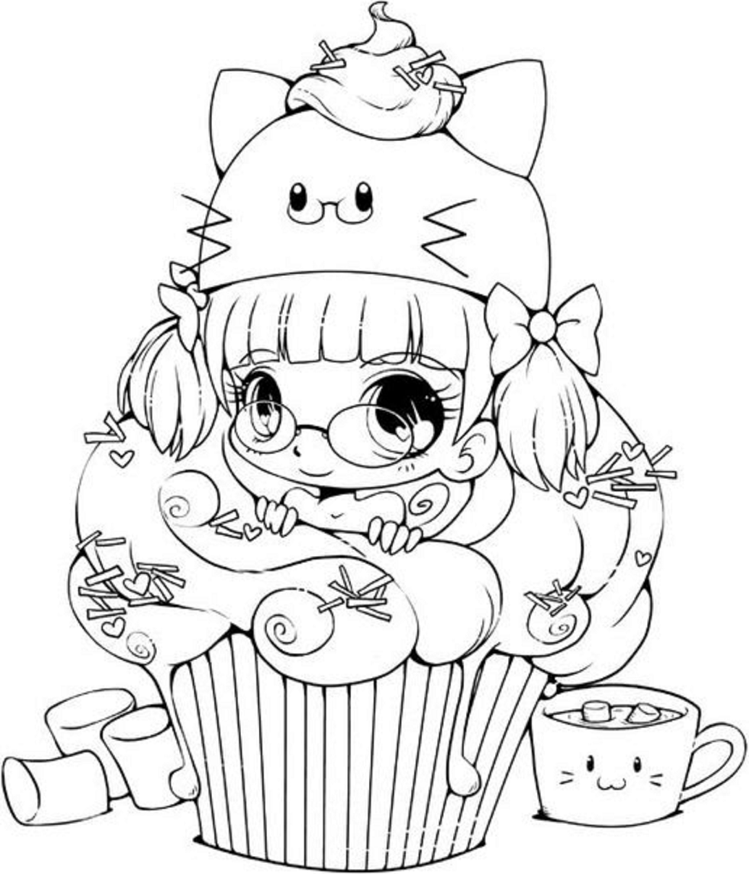 Desenho deKawaii Bolinho de Anime Menina para colorir