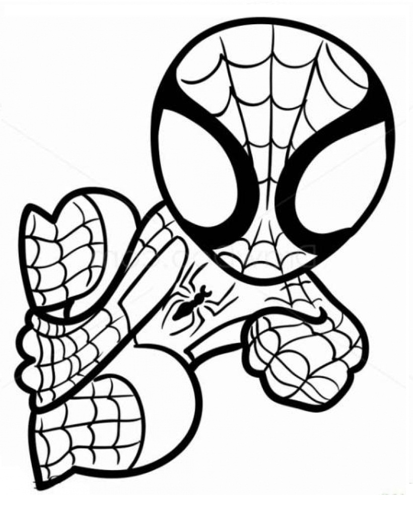 Desenho deChibi Homem Aranha Na Parede para colorir