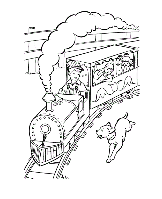 Desenho deO Cachorro Persegue o Trem para colorir