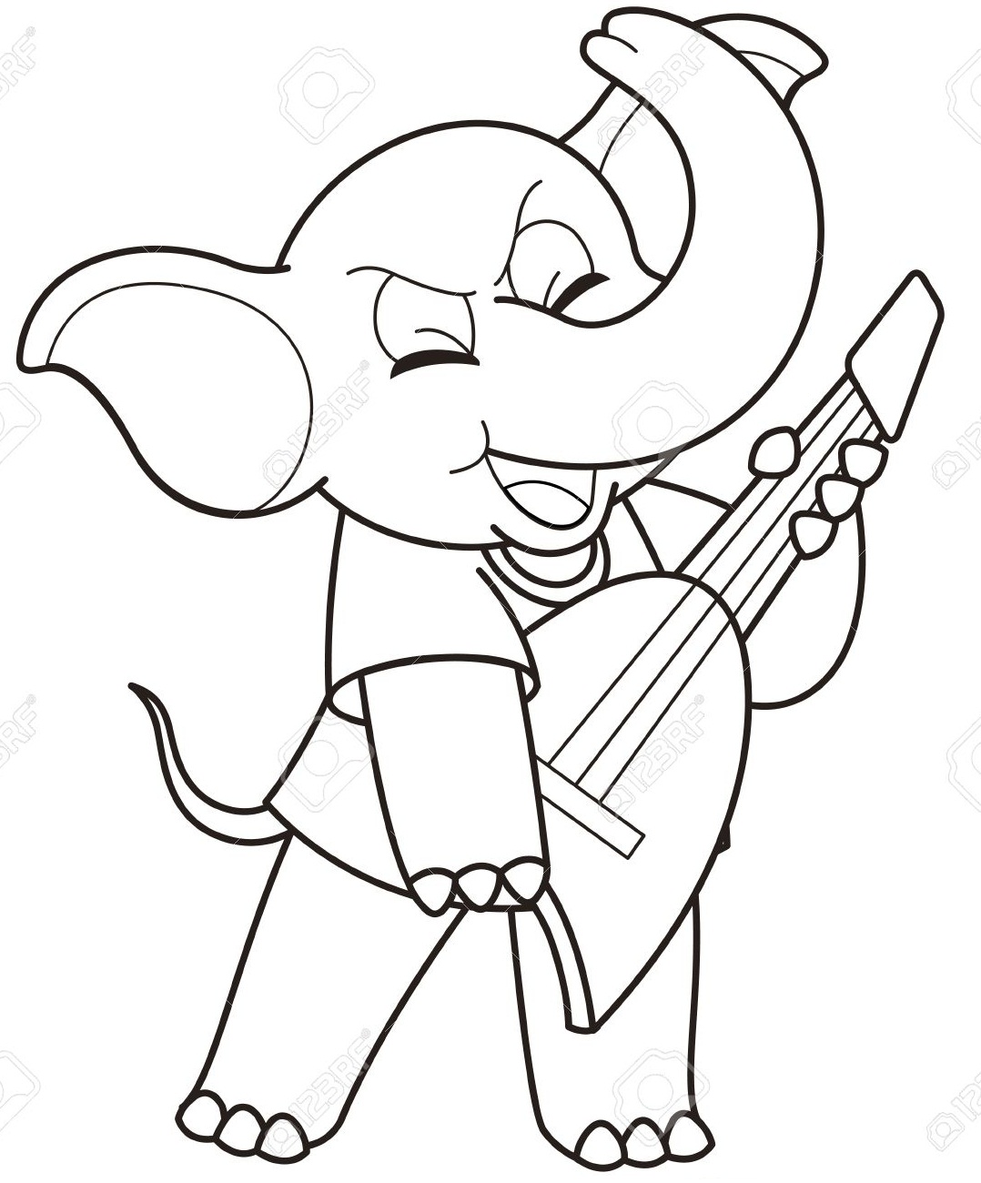 Desenho deElefante Tocando Banjo para colorir