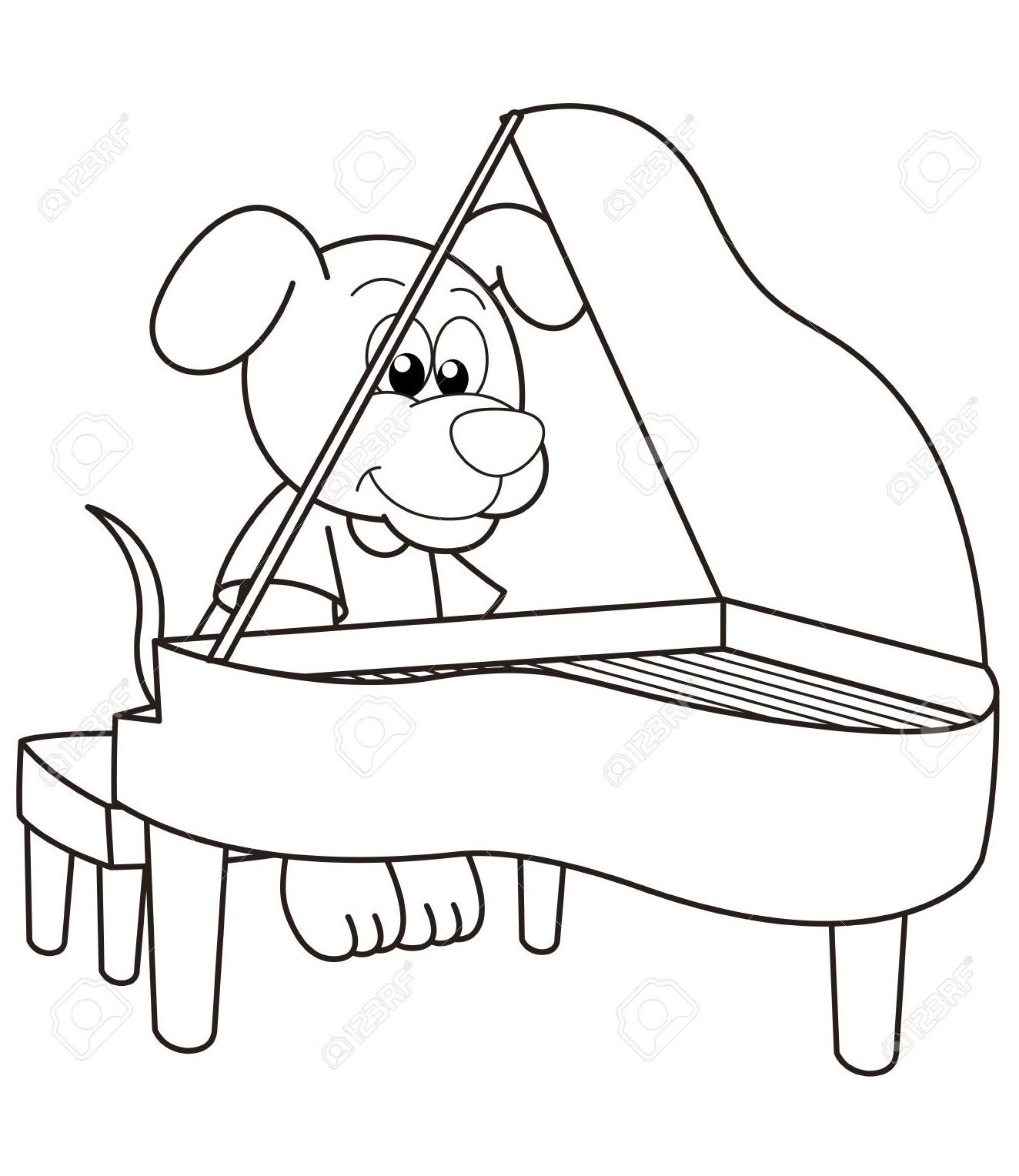 Desenho deCachorro Tocando Piano para colorir