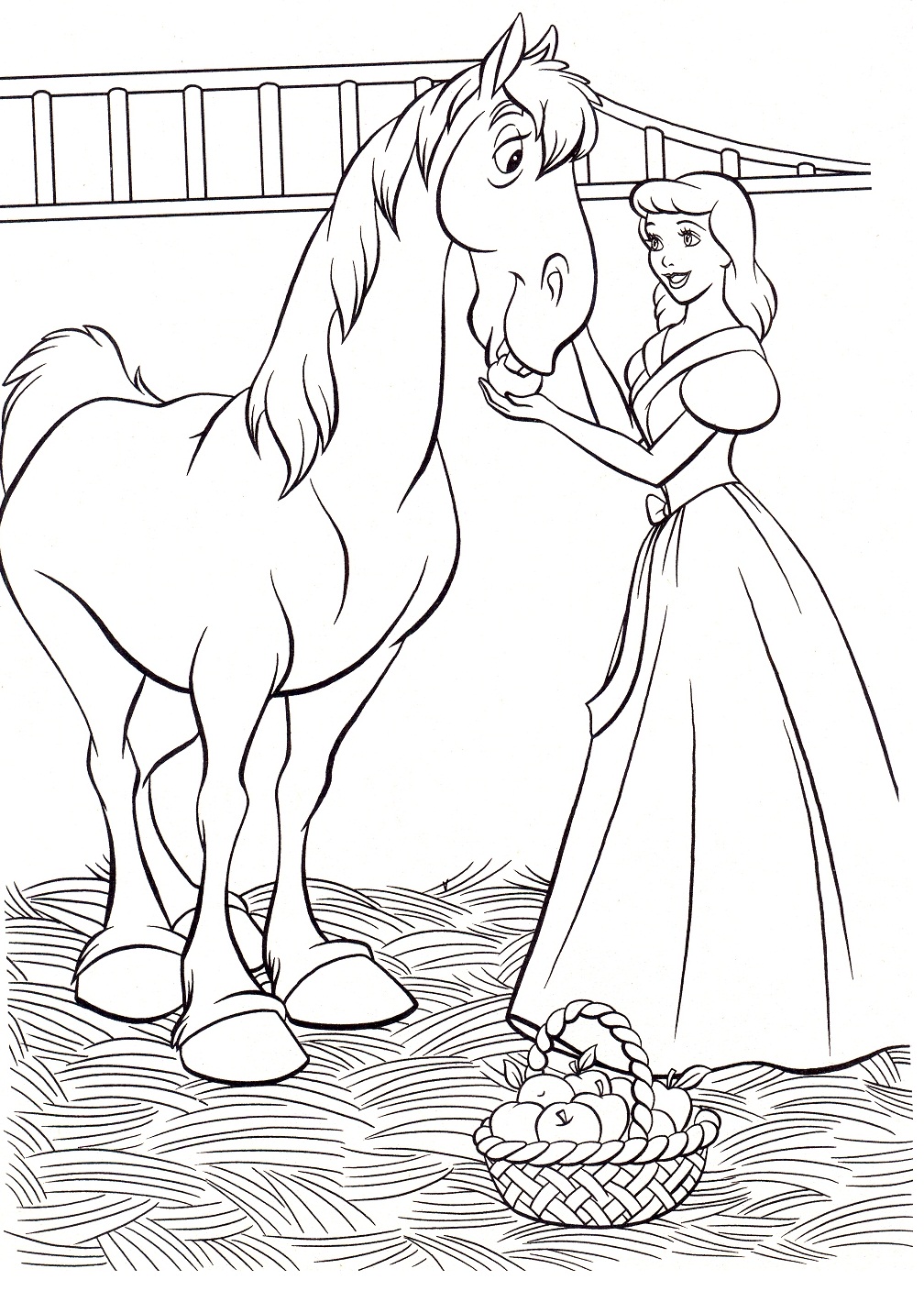 Desenho deCinderela com Cavalo para colorir