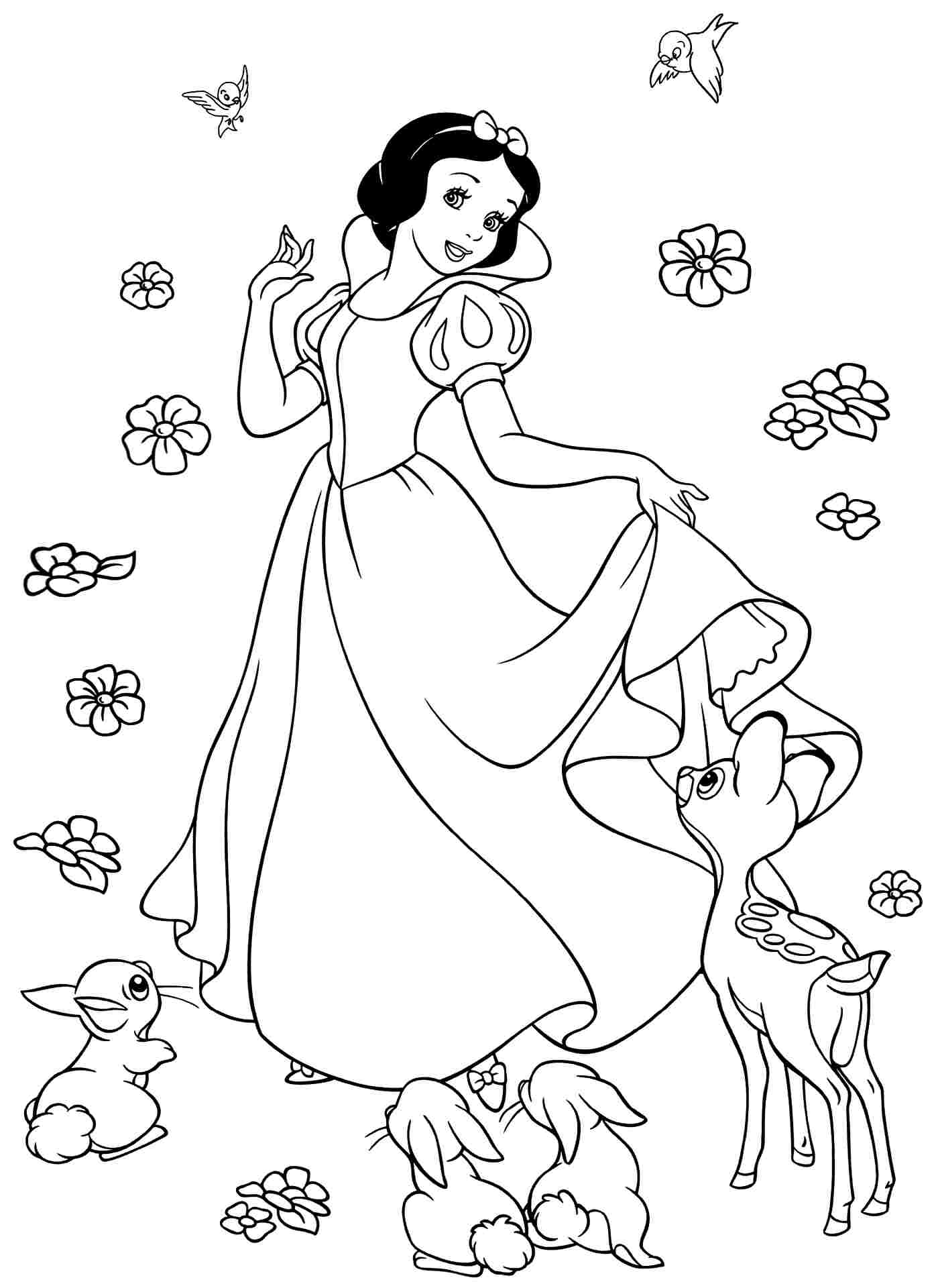 Desenho deBranca de Neve e Animais para colorir