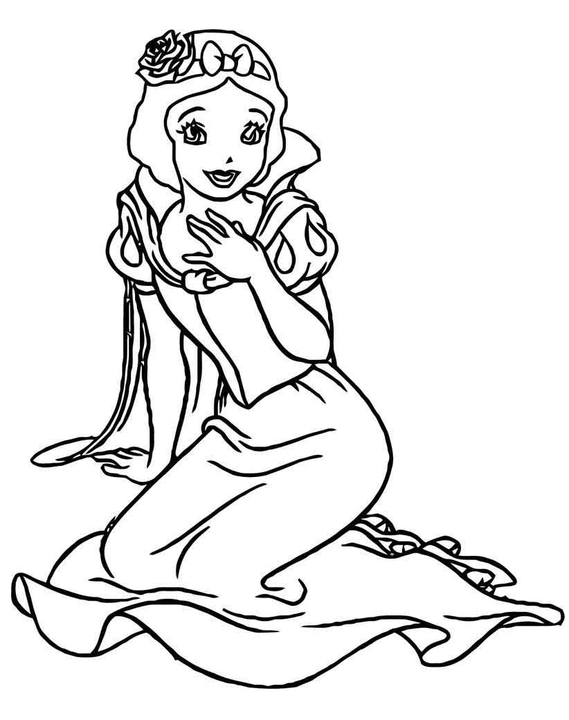 Desenho deBranca de Neve Está Sentada para colorir