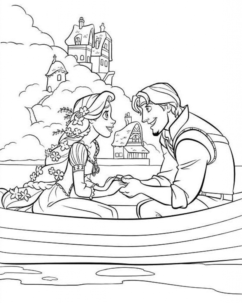 Desenho deRapunzel e Flynn no Barco para colorir