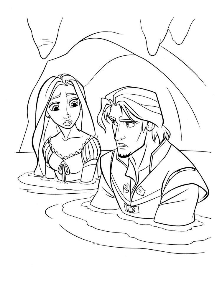 Desenho deFlynn e Rapunzel Estão Na Caverna para colorir