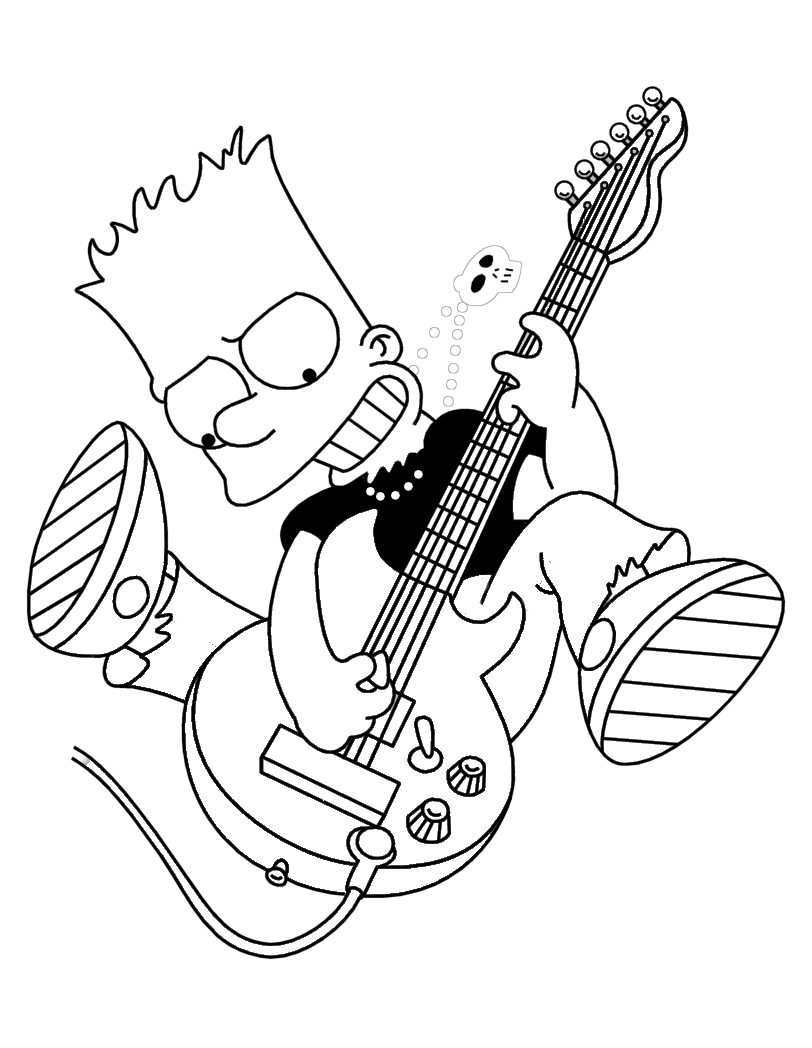 Desenho de Bart Simpson Jogando Guitarra para colorir