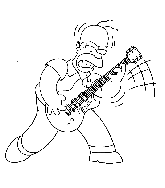 Desenho de Homer Simpson Jogando Guitarra para colorir