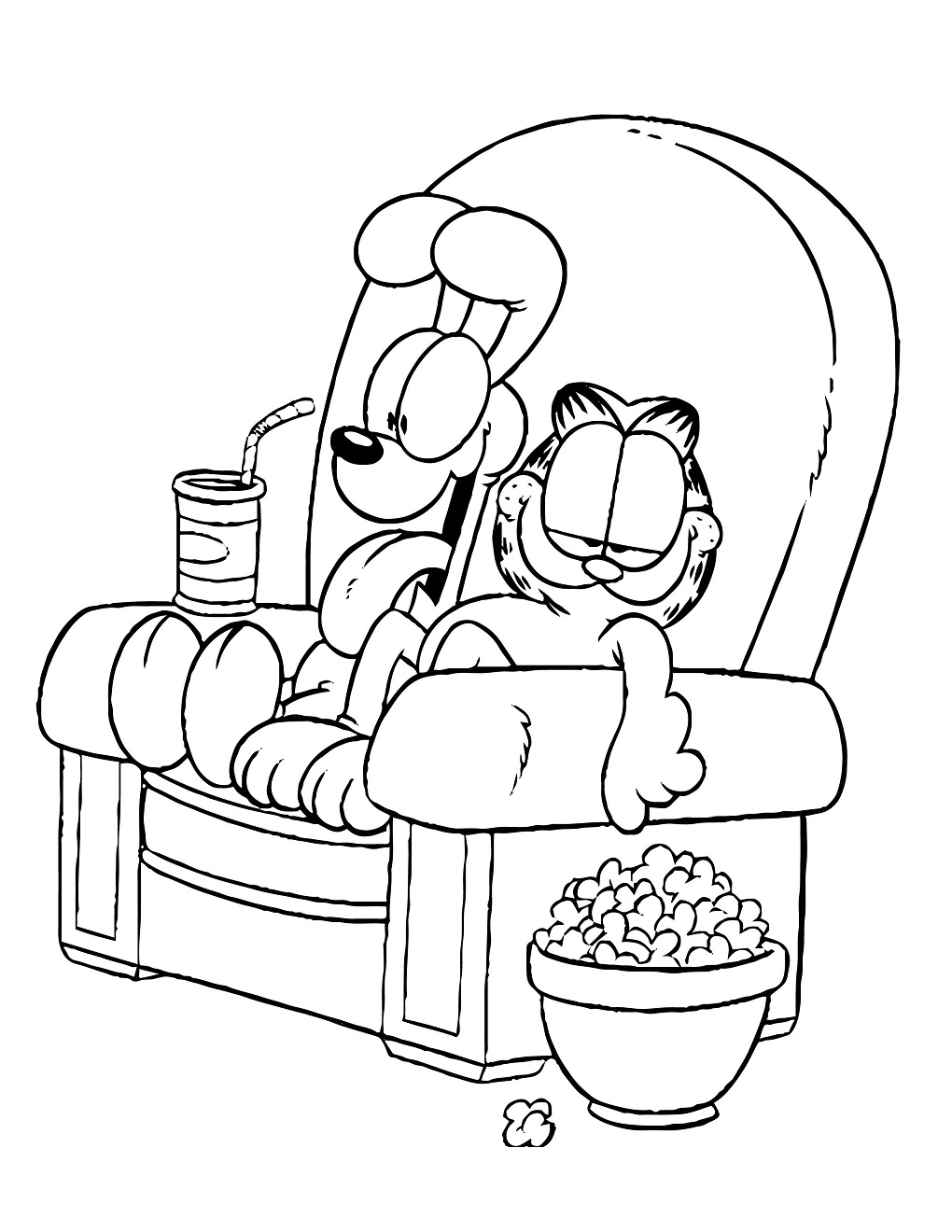 Desenho deGarfield e Odie Assistindo Filme para colorir