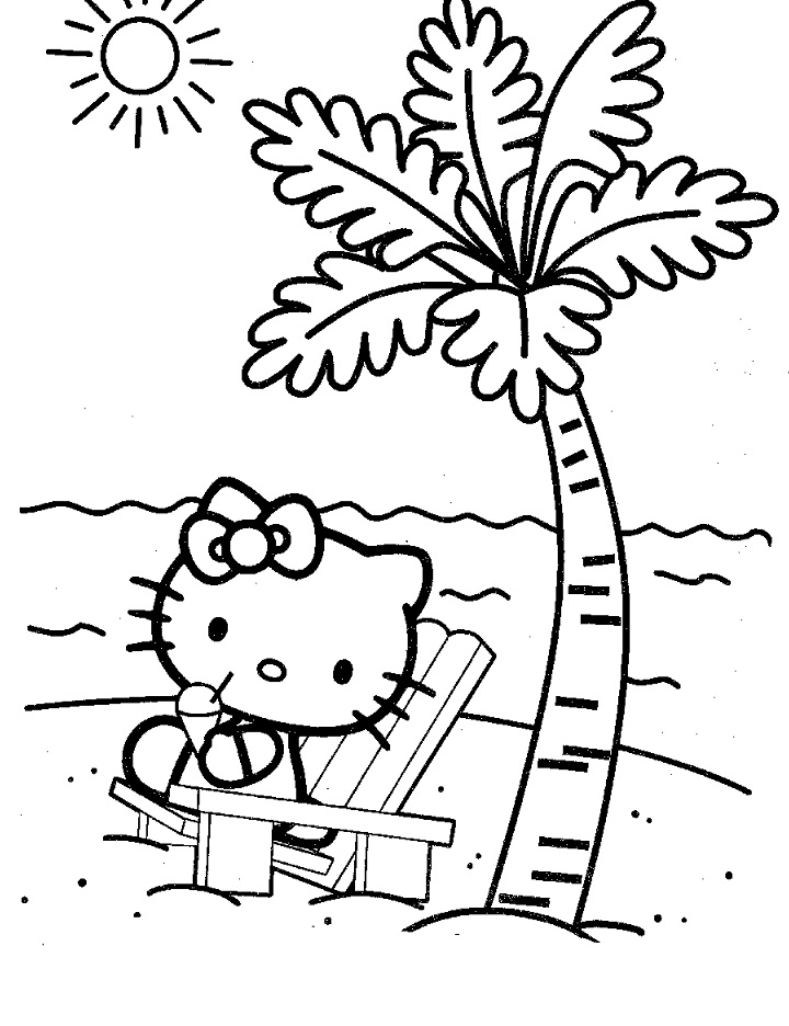 Desenho deKitty na Praia para colorir