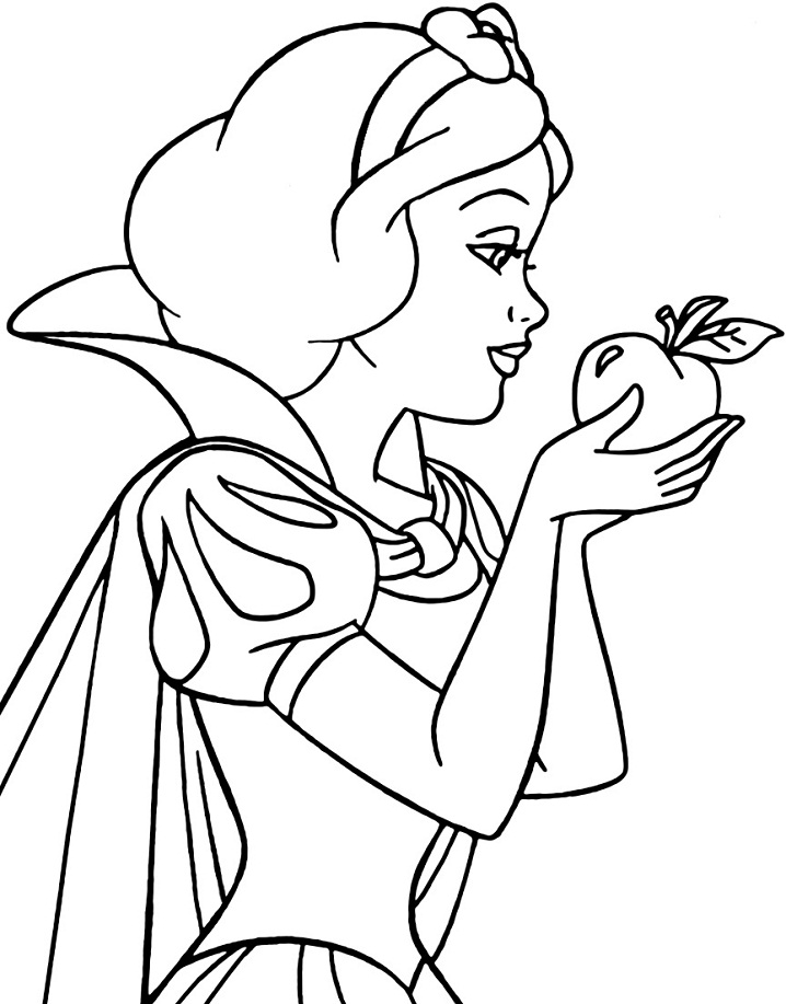 Desenho deBranca de Neve Segurando uma Maçã para colorir