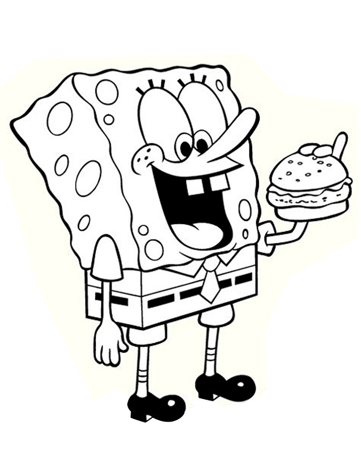 Desenho deBob Esponja Comendo Hambúrguer para colorir