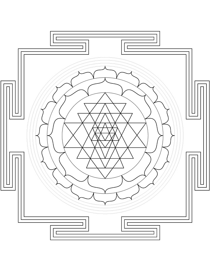 Desenho deSri Yantra Mandala para colorir