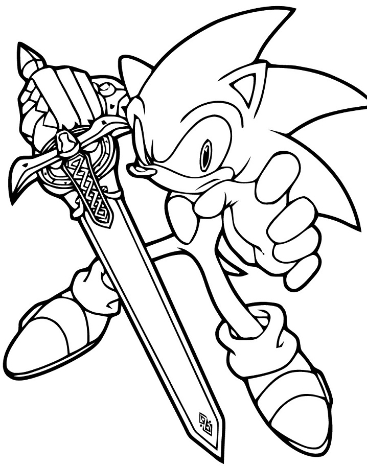 Desenho de Sonic Segurando a Espada para colorir