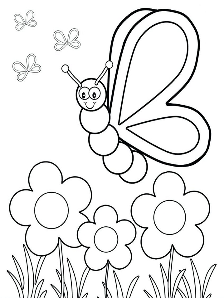 Desenho deSorrindo Borboleta e Flores para colorir