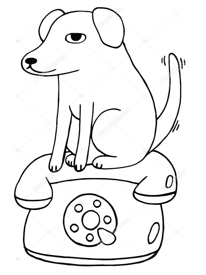 Desenho de Cão Senta se no Telefone para colorir