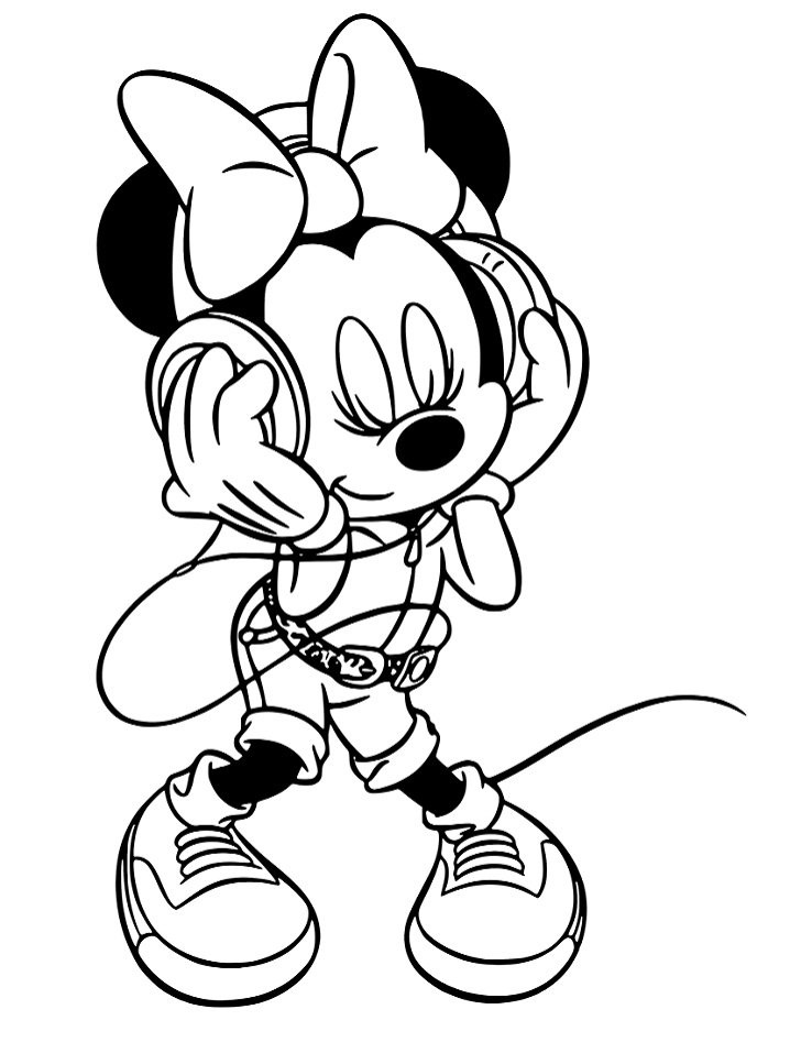 Desenho de Minnie Ouvindo Música para colorir