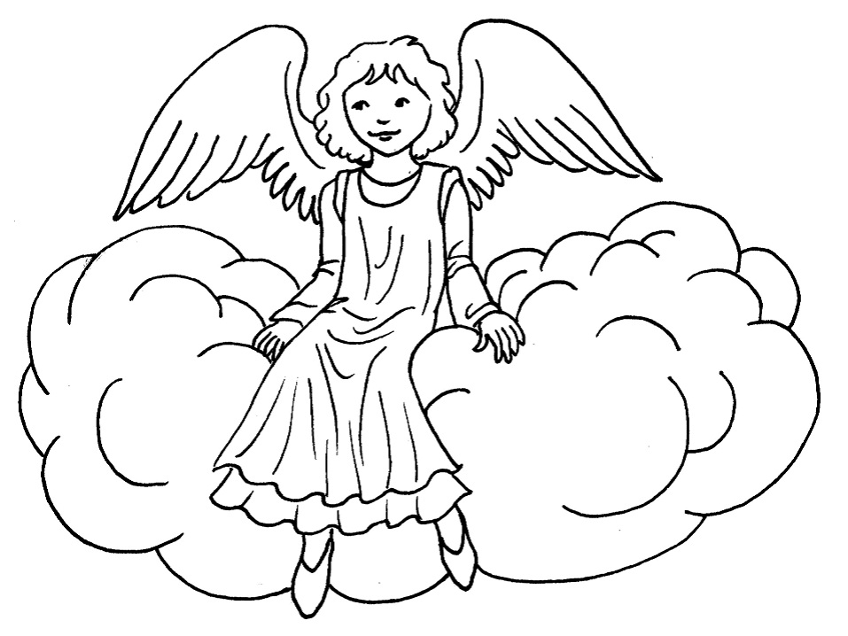 Desenho de Anjo na Nuvem para colorir