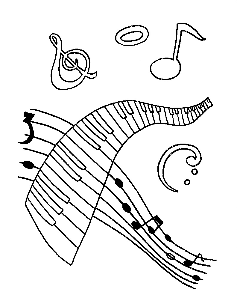 Desenho deNotas Musicais y Teclado para colorir