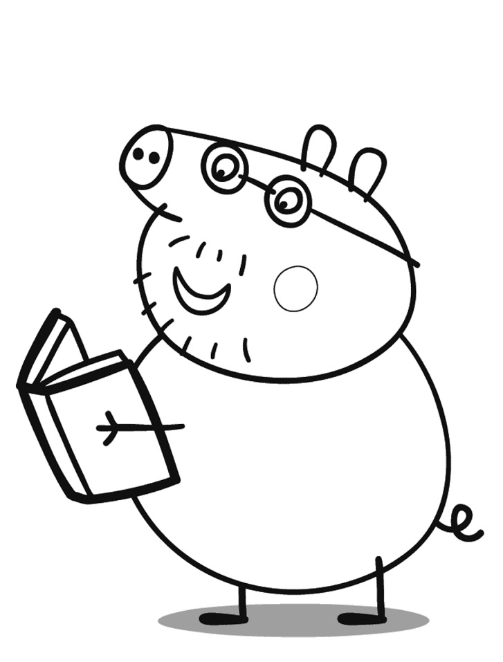 Desenho de Papai Pig está Lendo Livro para colorir