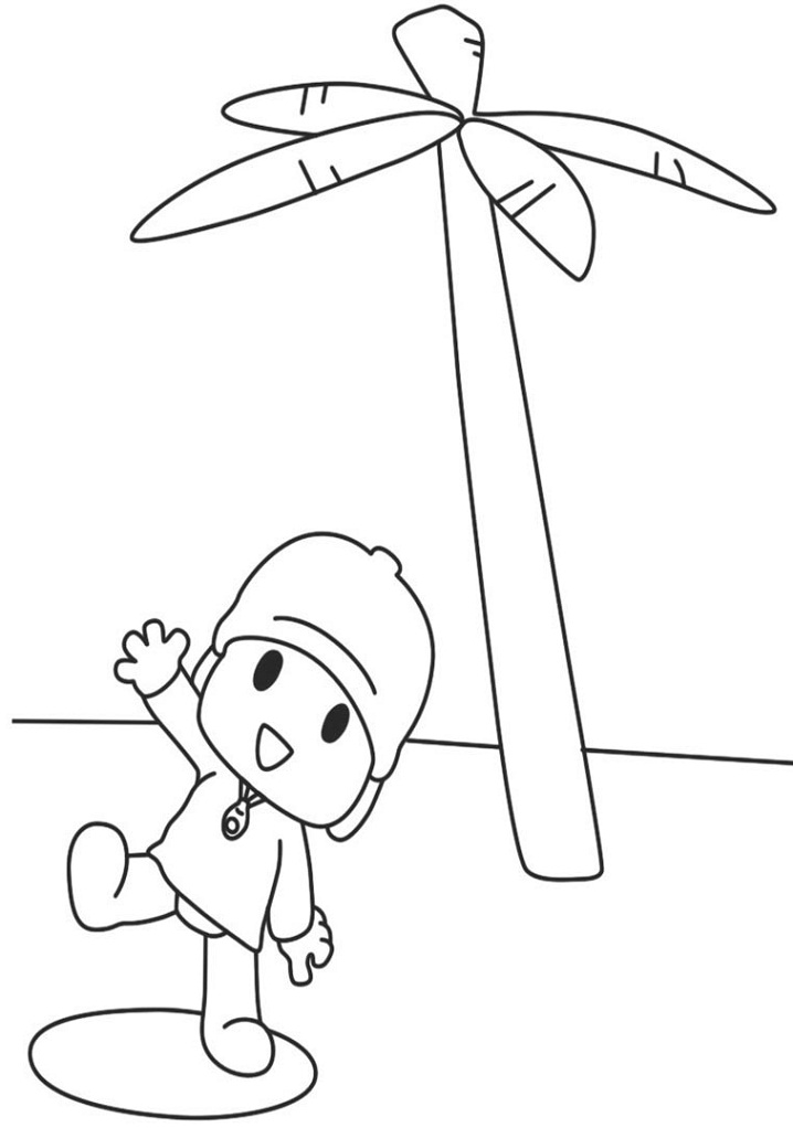 Desenho de Pocoyo e Coqueiro para colorir