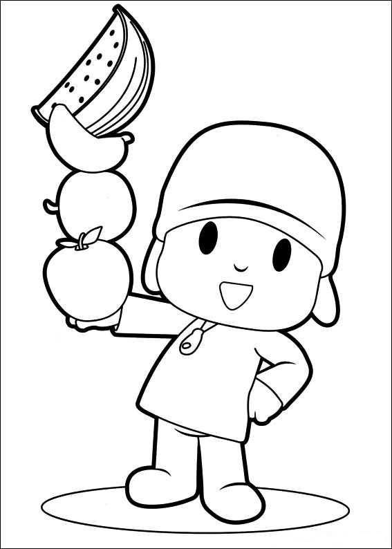 Desenho dePocoyo e Frutas para colorir