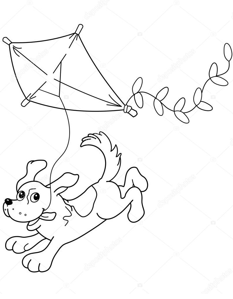 Desenho de Cachorro com Pipa para colorir