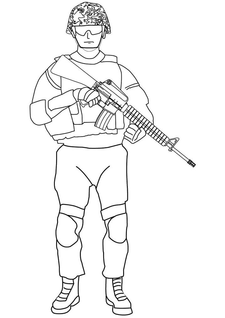 Desenho de Soldado com M16 para colorir