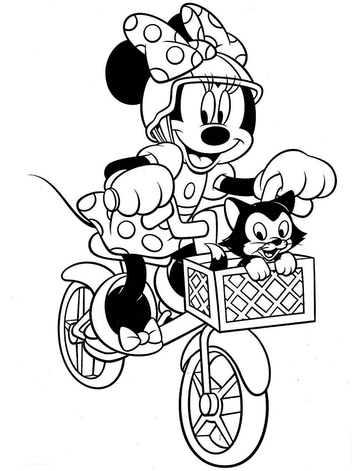 Desenho deMinnie está Andando de Bicicleta para colorir