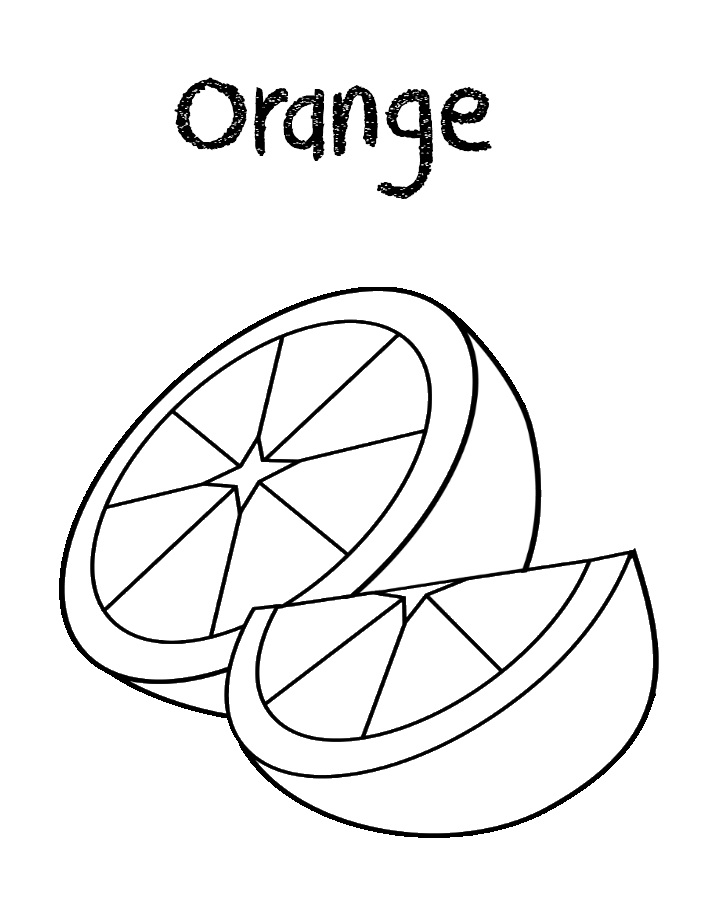 Desenho deMetade da Laranja e uma Fatia para colorir