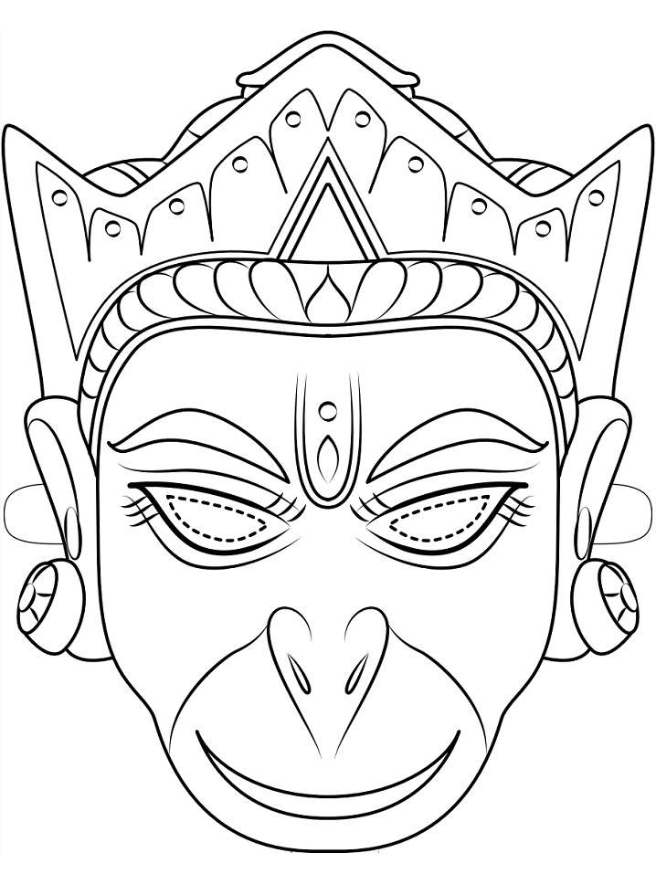 Desenho de Máscara de Hanuman para colorir