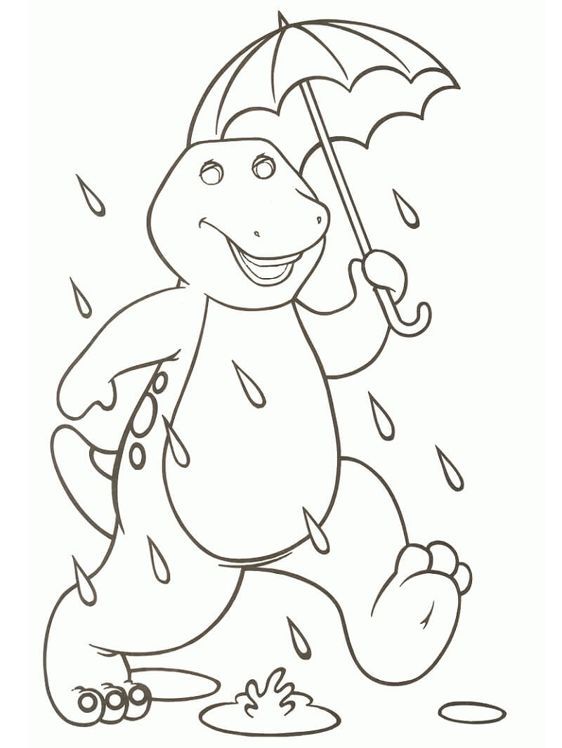 Desenho de Barney com Guarda-chuva para colorir