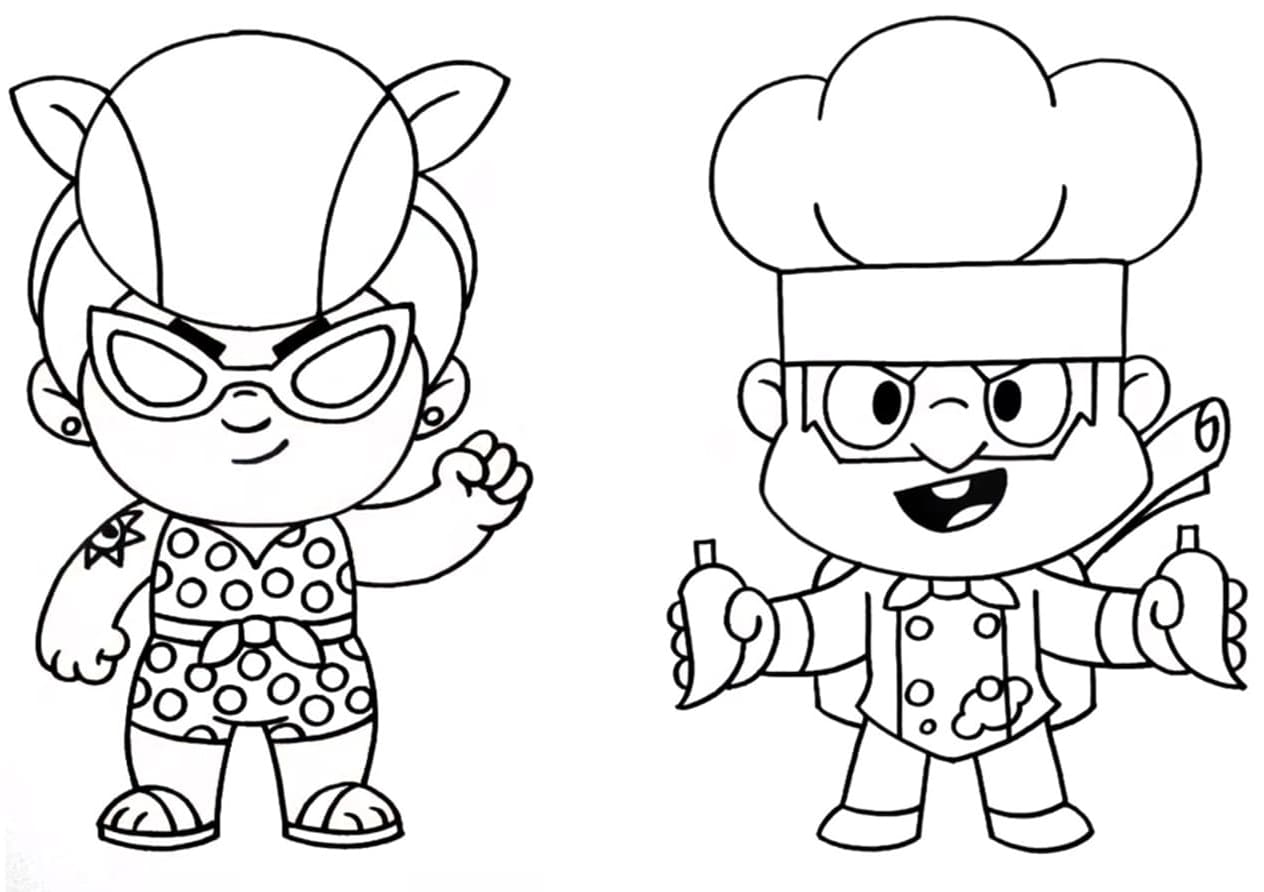 Desenho deSummer Pam e Spicy Dynamike de Brawl Stars para colorir