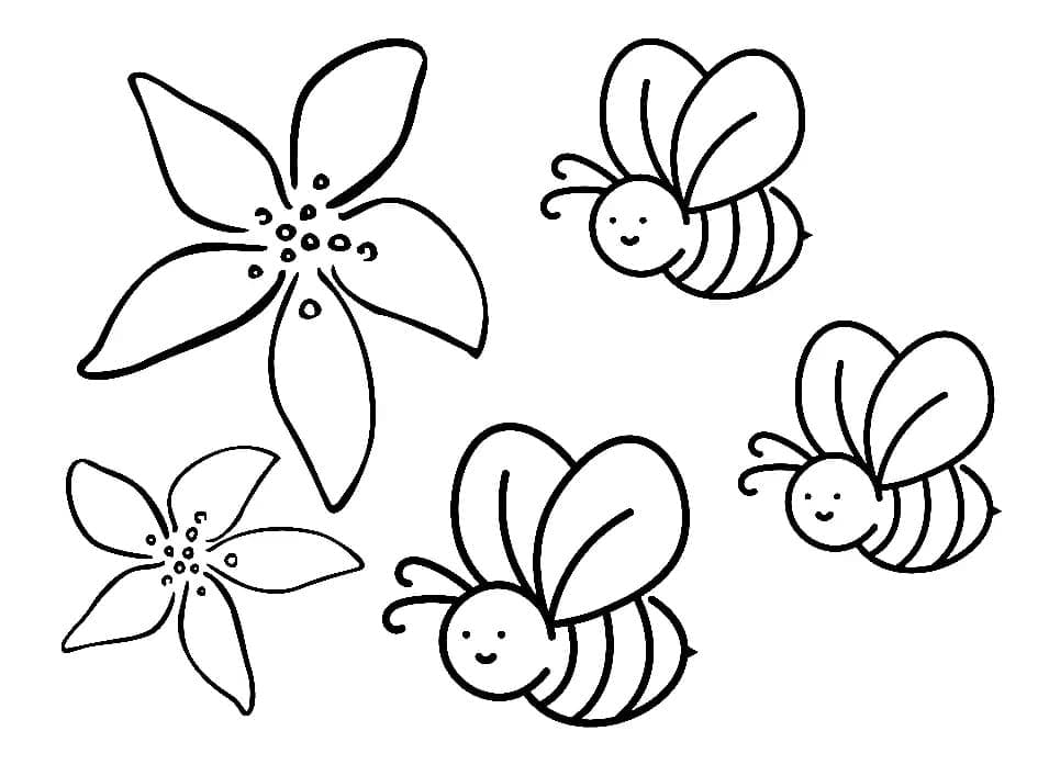 Desenho de Abelhas e Flores para colorir