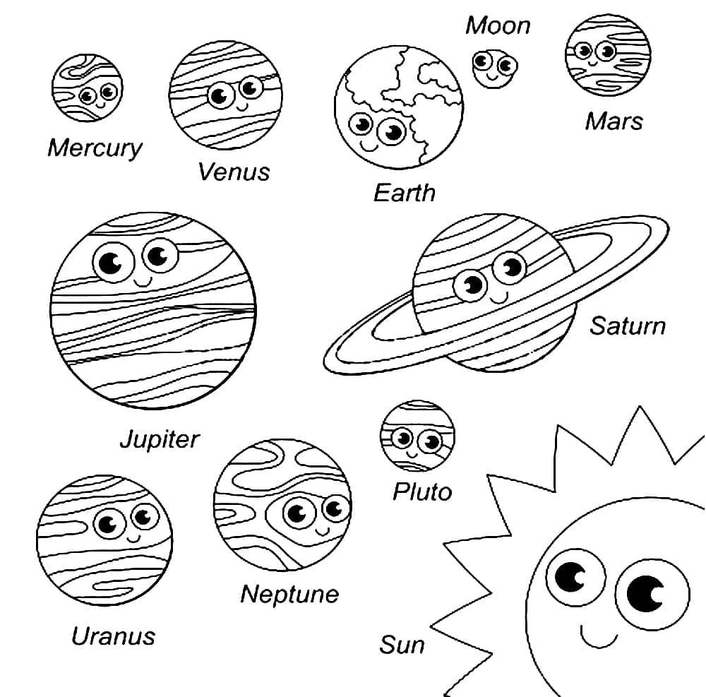 Desenho deAdorável Sistema Solar para colorir