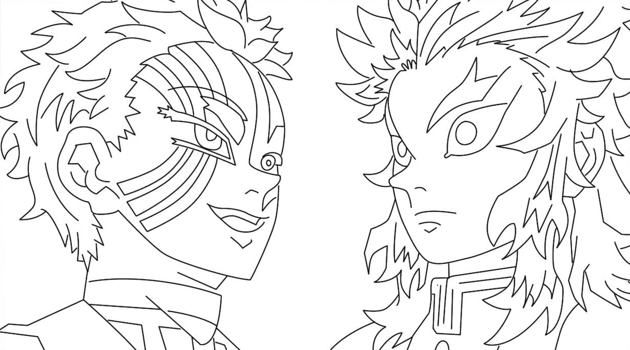 Desenho deAkaza e Kyojuro Rengoku para colorir