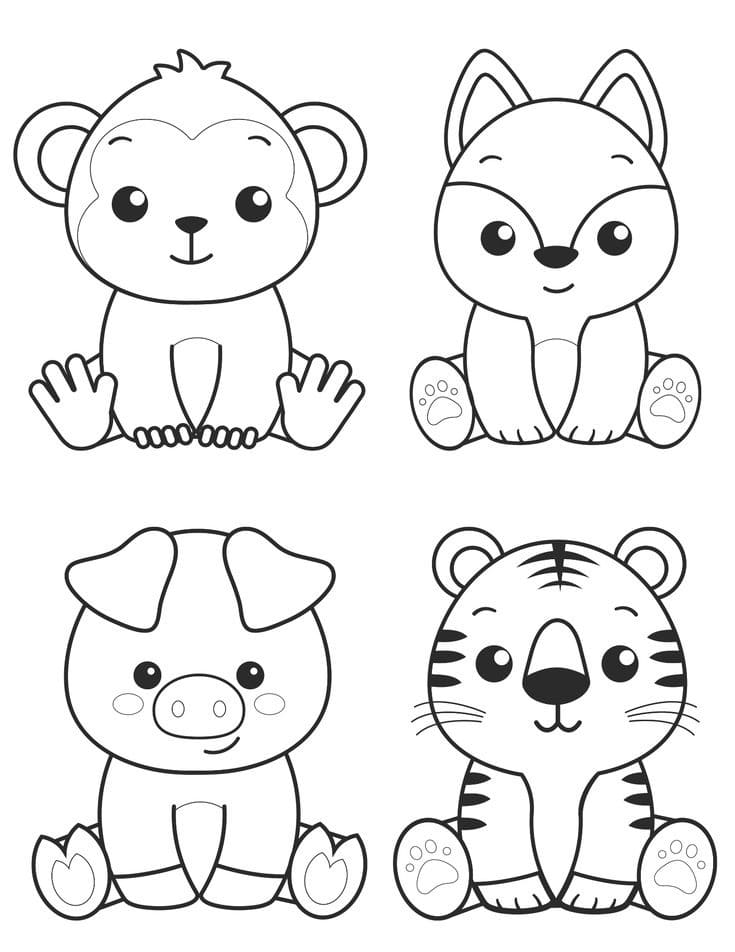 Desenho deAnimais Kawaii Imprimível Grátis Para Crianças para colorir