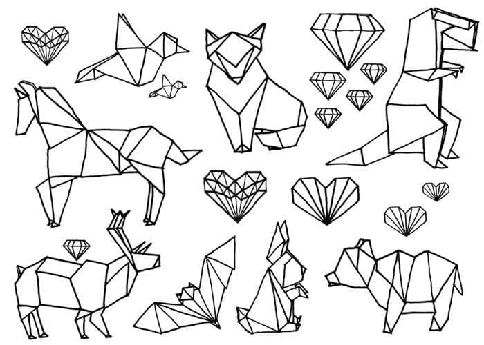 Desenho deAnimais Origami para colorir