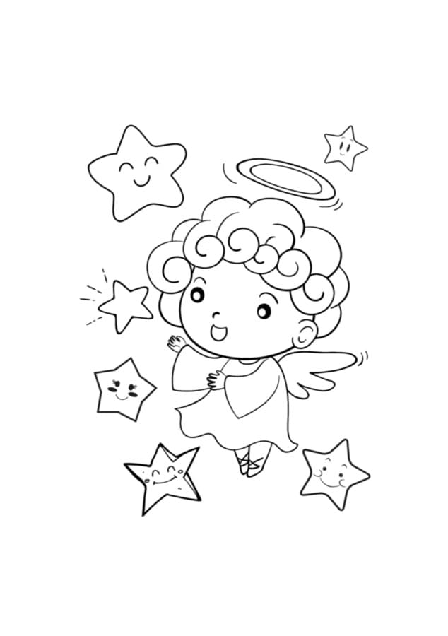 Desenho deAnjinho e Estrelas para colorir